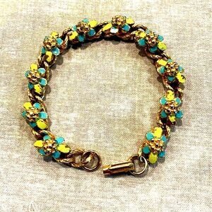 Gorgeous Enamel Flowers Vintage bracelet in Aqua Blue & Yellow